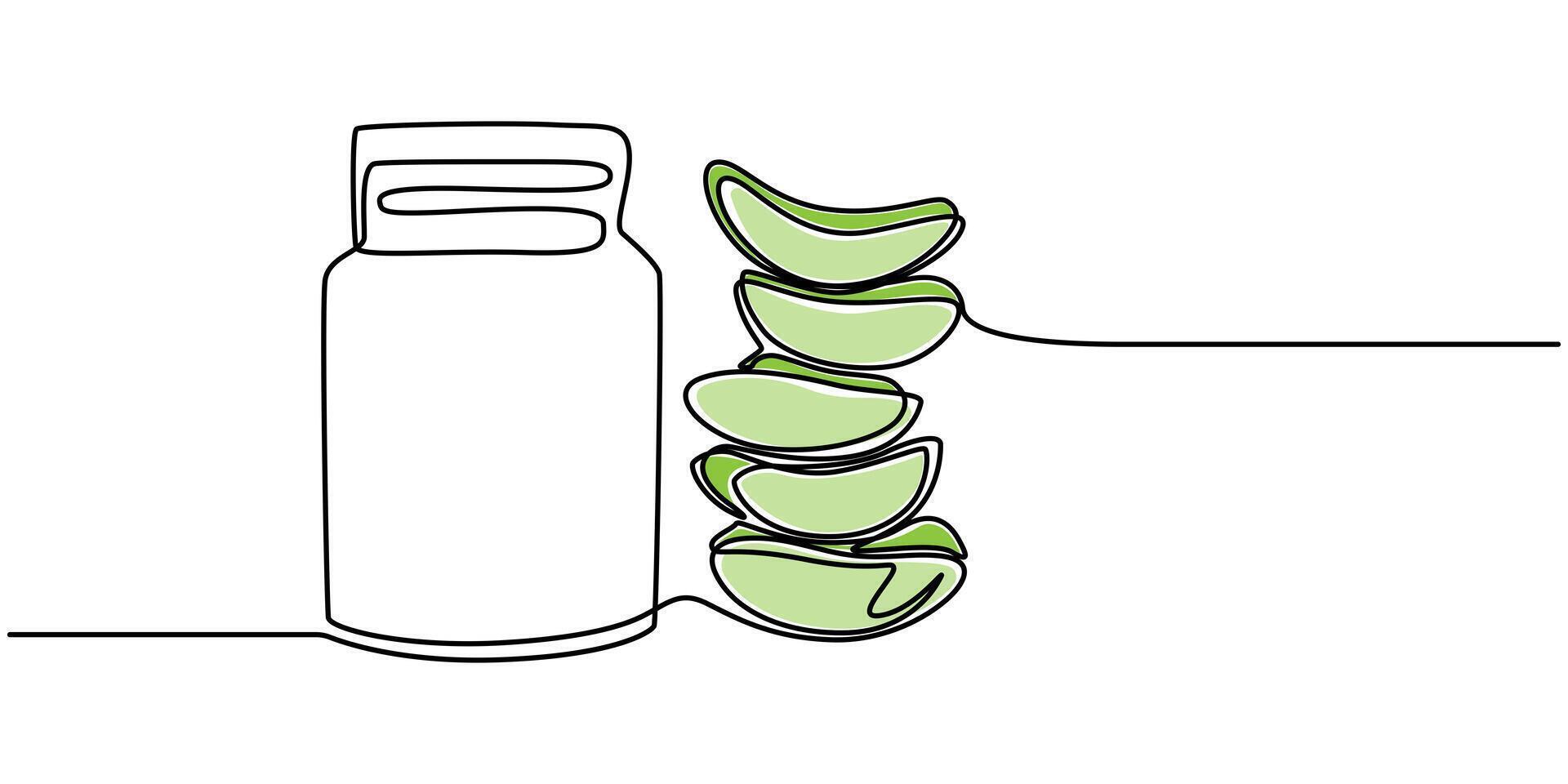 Continuous one single minimal line drawing aloe vera vector