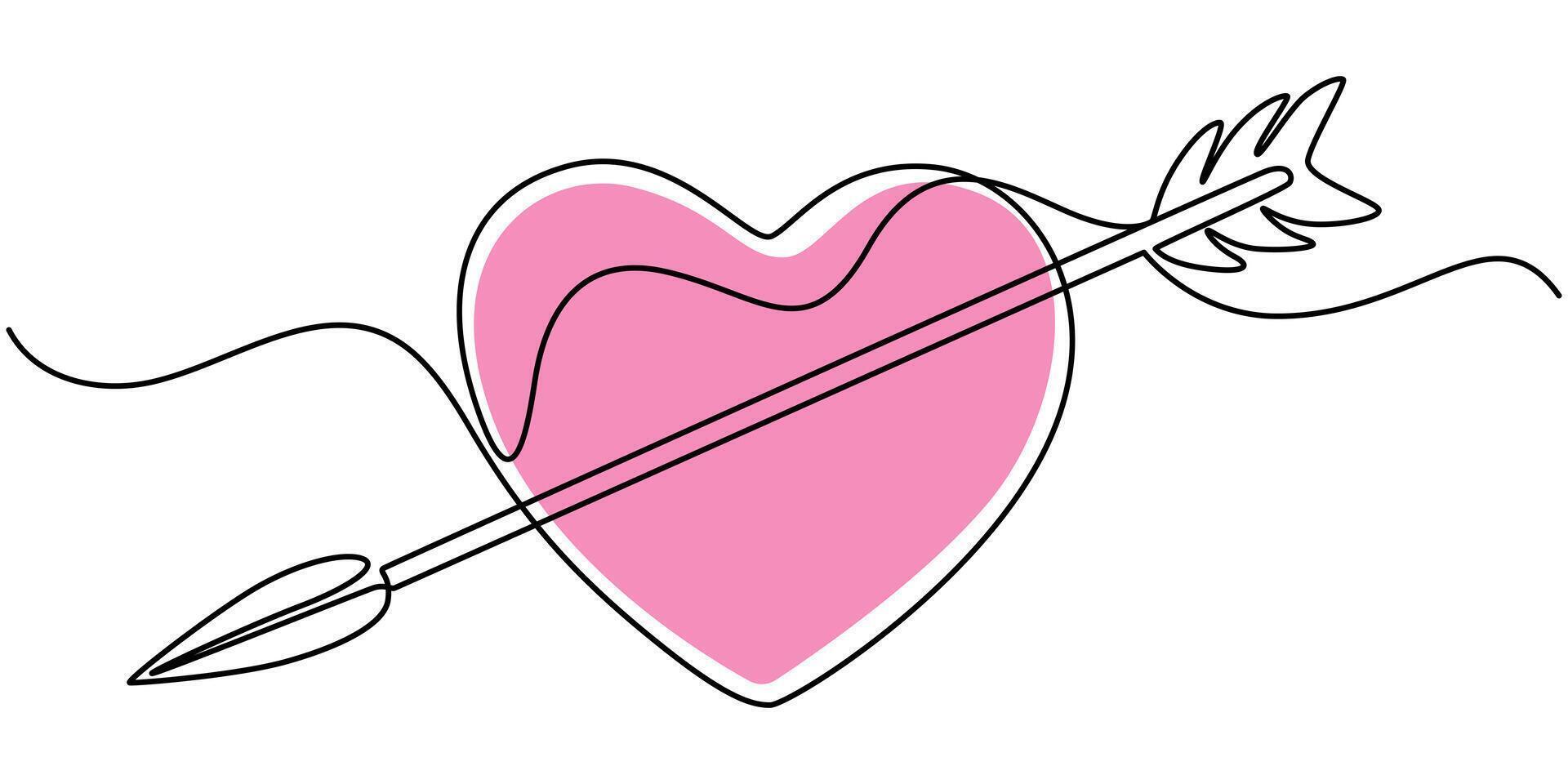 Cupid s arrow in the continuous drawing of lines in the form of a heart with pastel neon color design vector