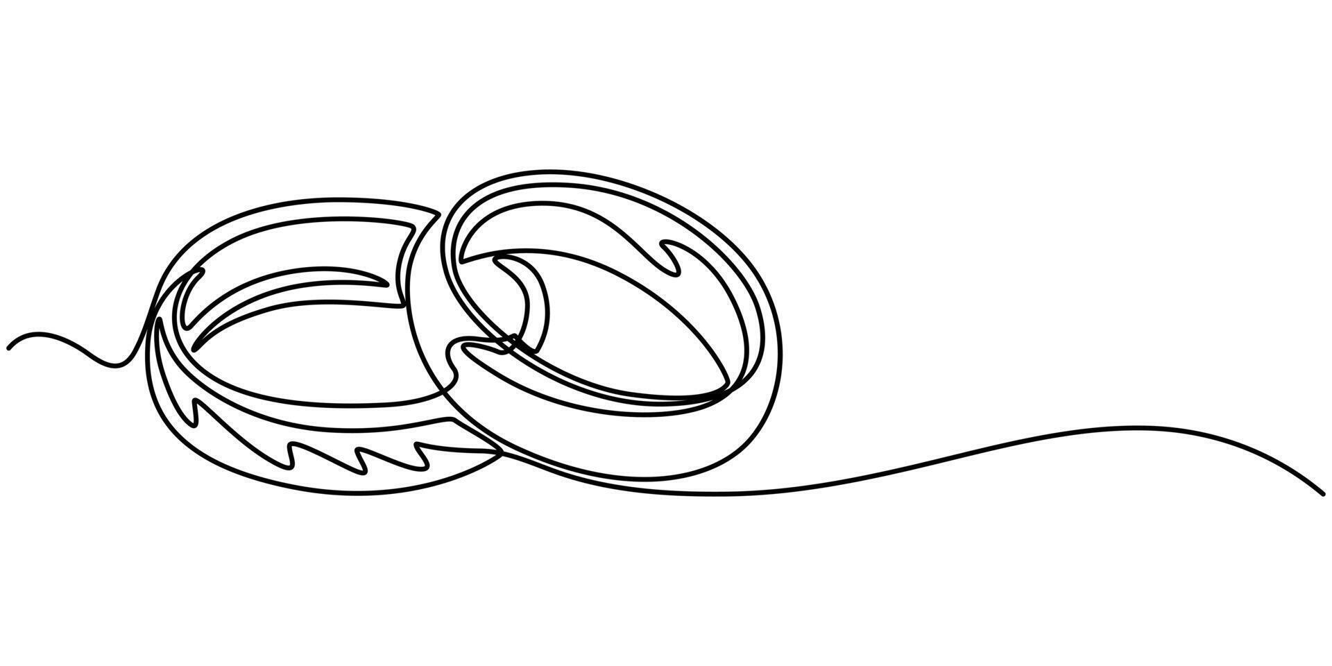 Continuous One line drawing Wedding rings line art illustration vector