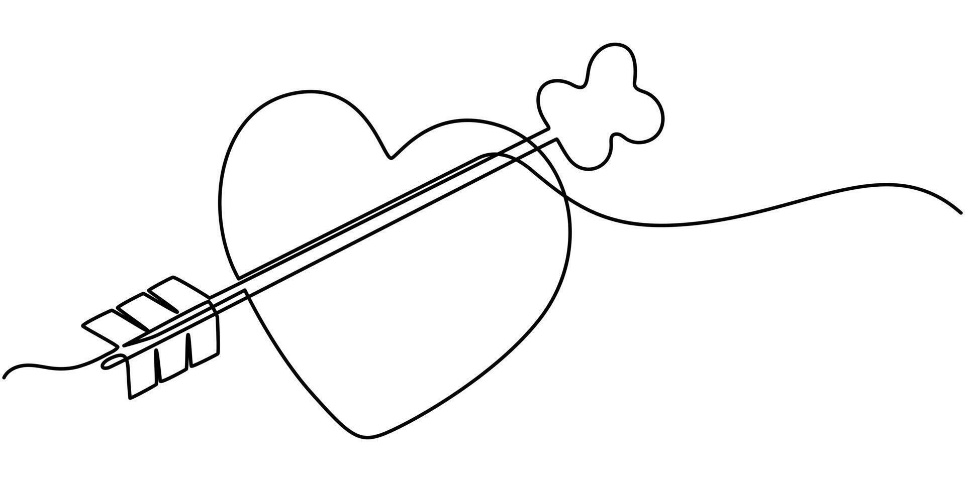 Pink heart arrow,continuous one line drawing vector