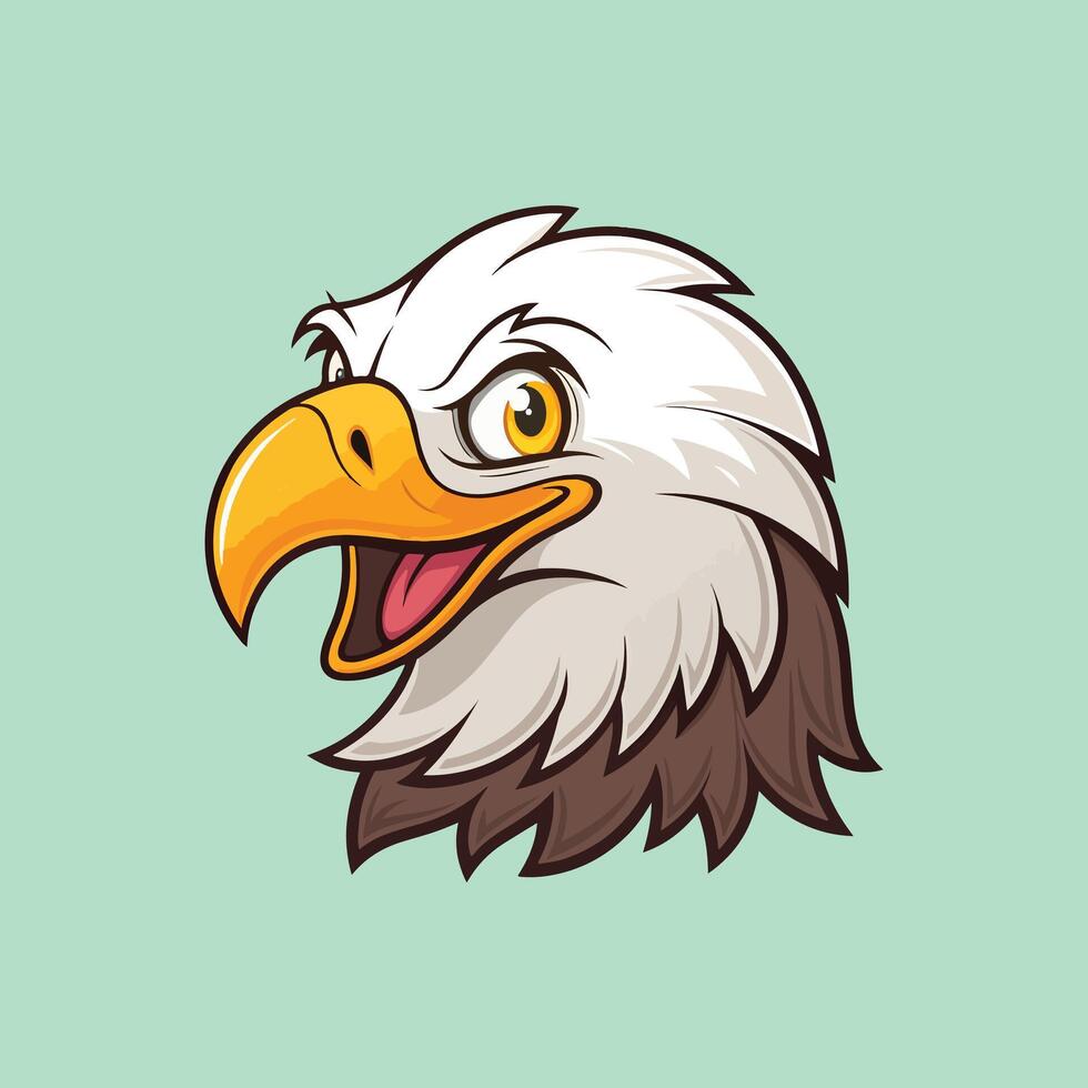 Vibrant Cartoon Bald Eagle Head Illustration on Light Green Background for Wildlife and Design Projects vector