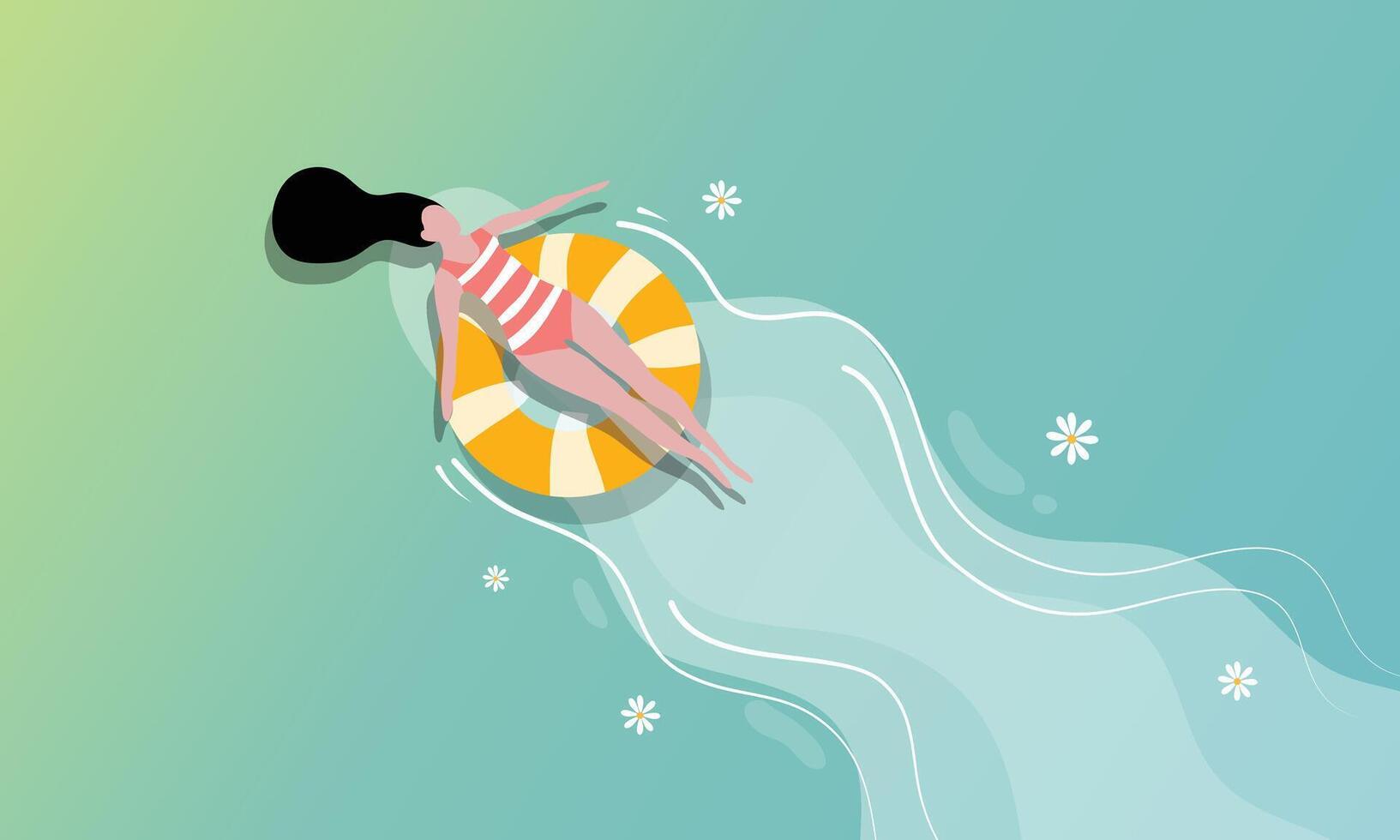 A woman floating on an inflatable raft vector