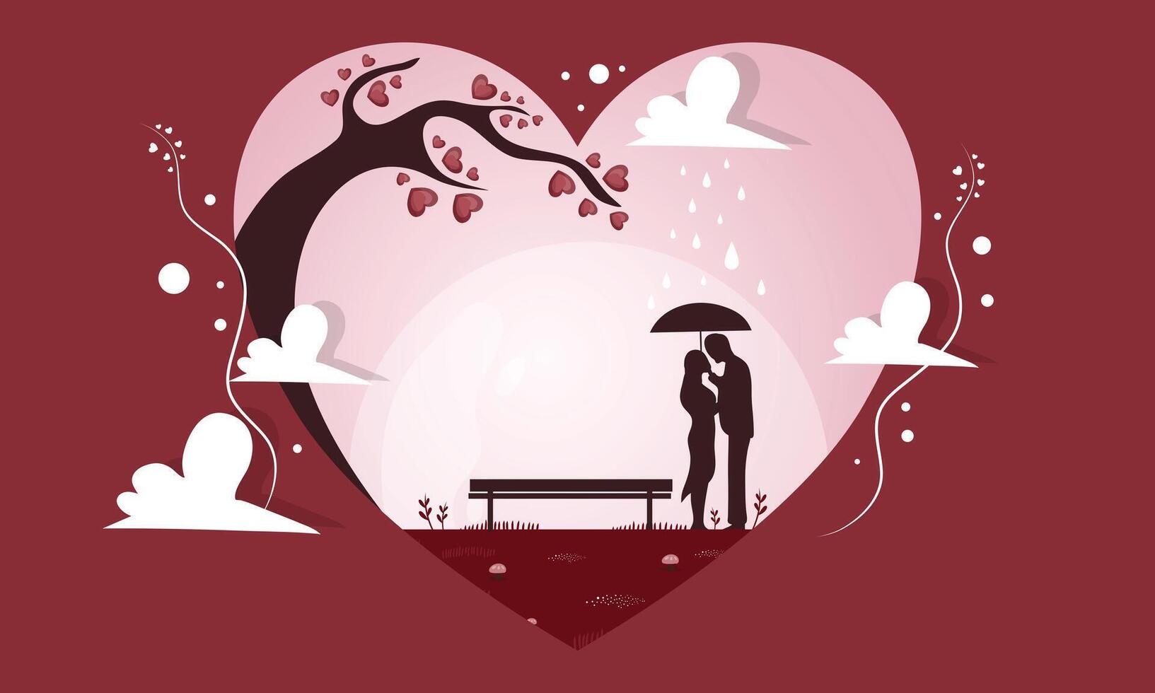A couple is standing under an umbrella in the rain vector