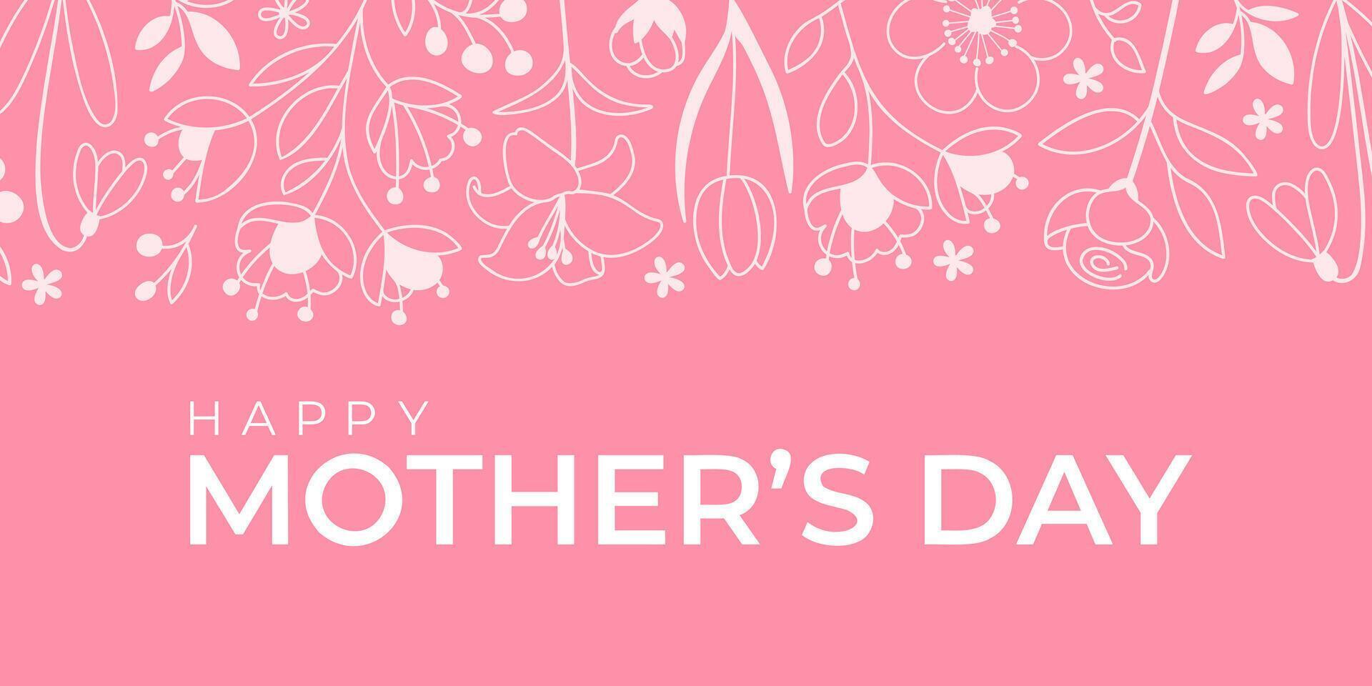 Elegant Mothers Day banner with a minimalist white floral pattern on a soft pink background vector