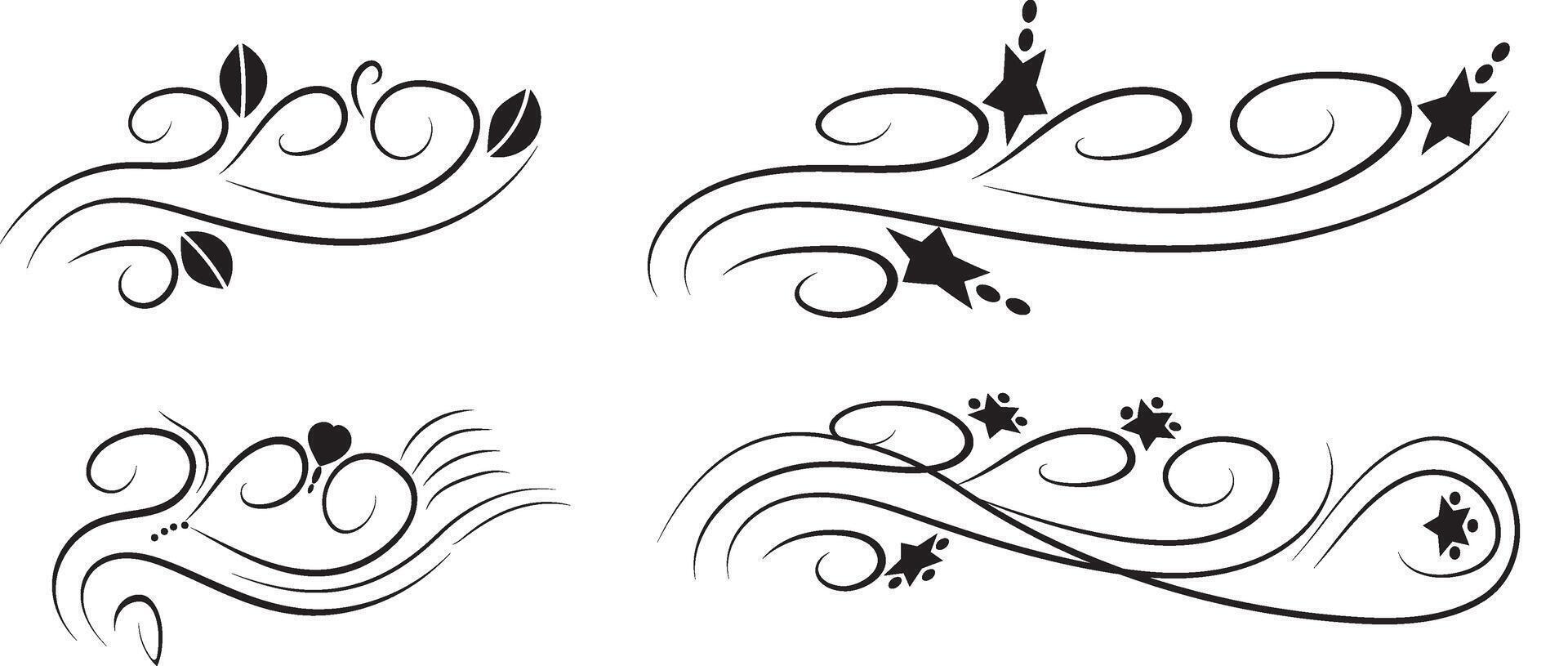 Collection of elegant, vintage, and simple calligraphy ornaments with floral swirling designs. vector