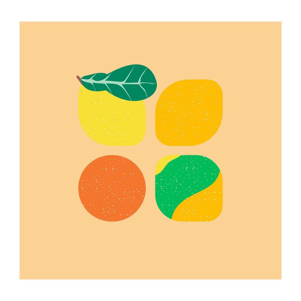 an illustration of four different fruits on a yellow background vector