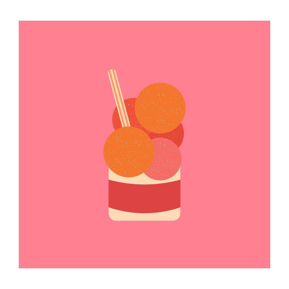 an illustration of a strawberry sundae with a straw vector