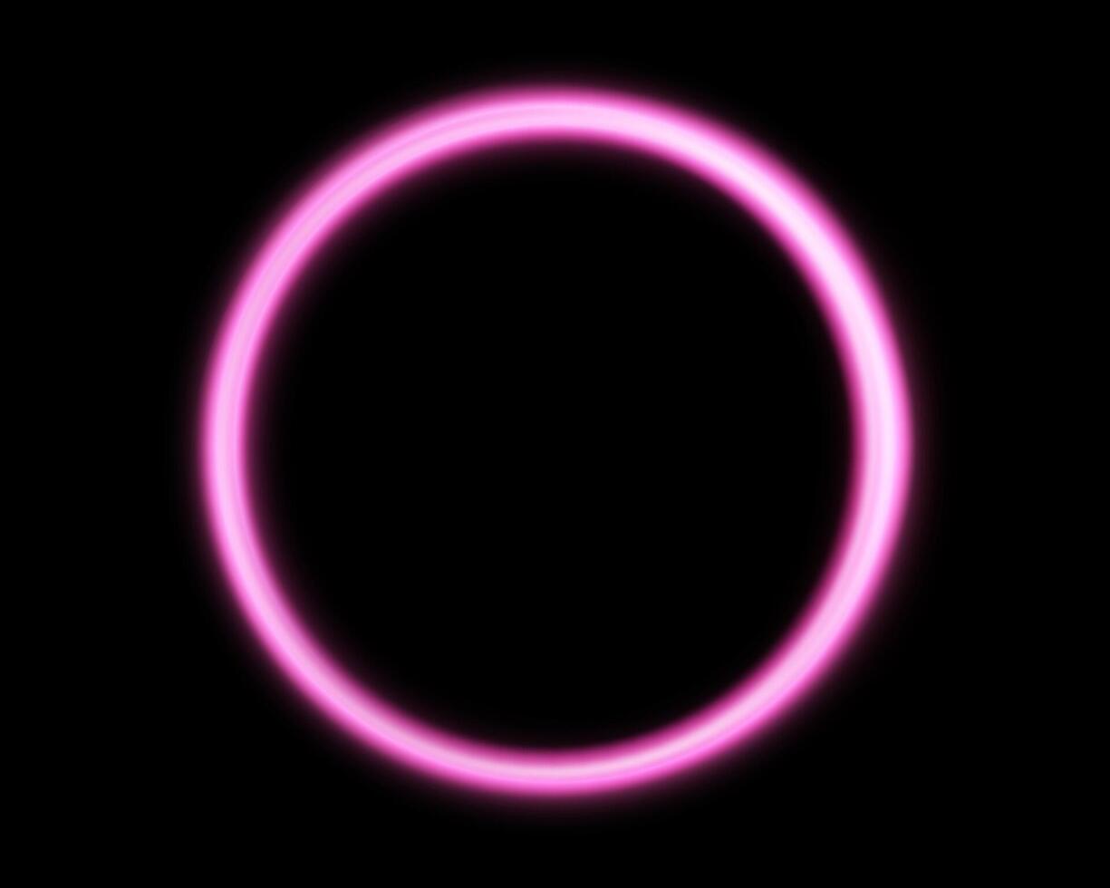Glowing pink magic ring. Neon realistic energy flare halo ring. Abstract light effect on a black background. illustration. vector