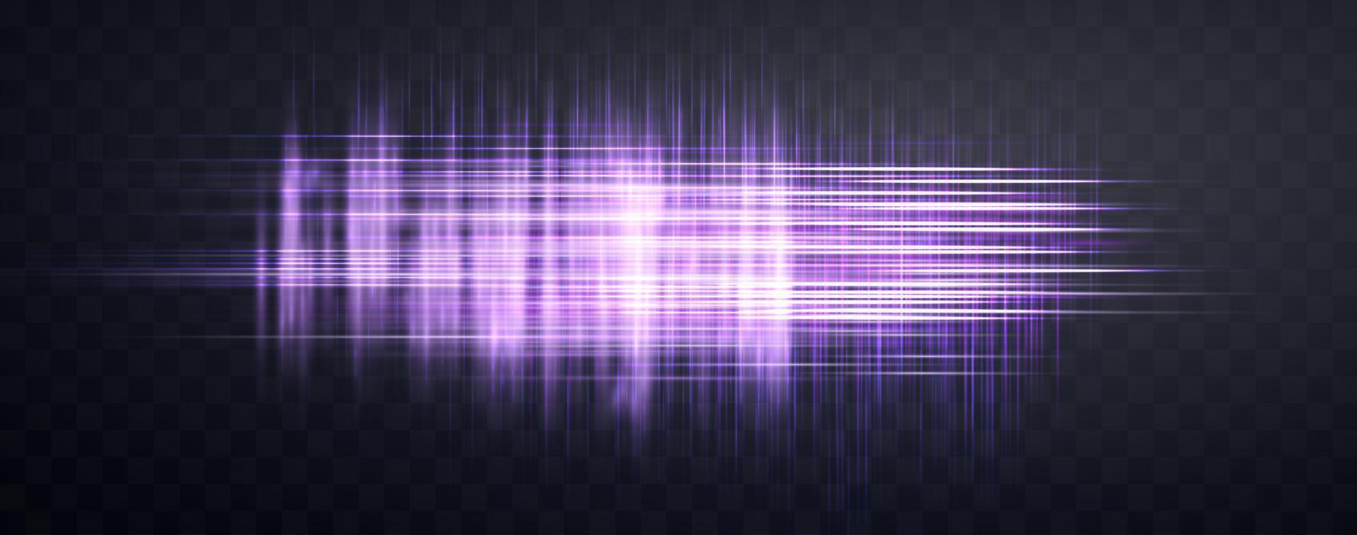 Speed rays, velocity light neon flow, zoom in motion effect, purple glow speed lines, colorful light trails, stripes. Abstract background, illustration. vector