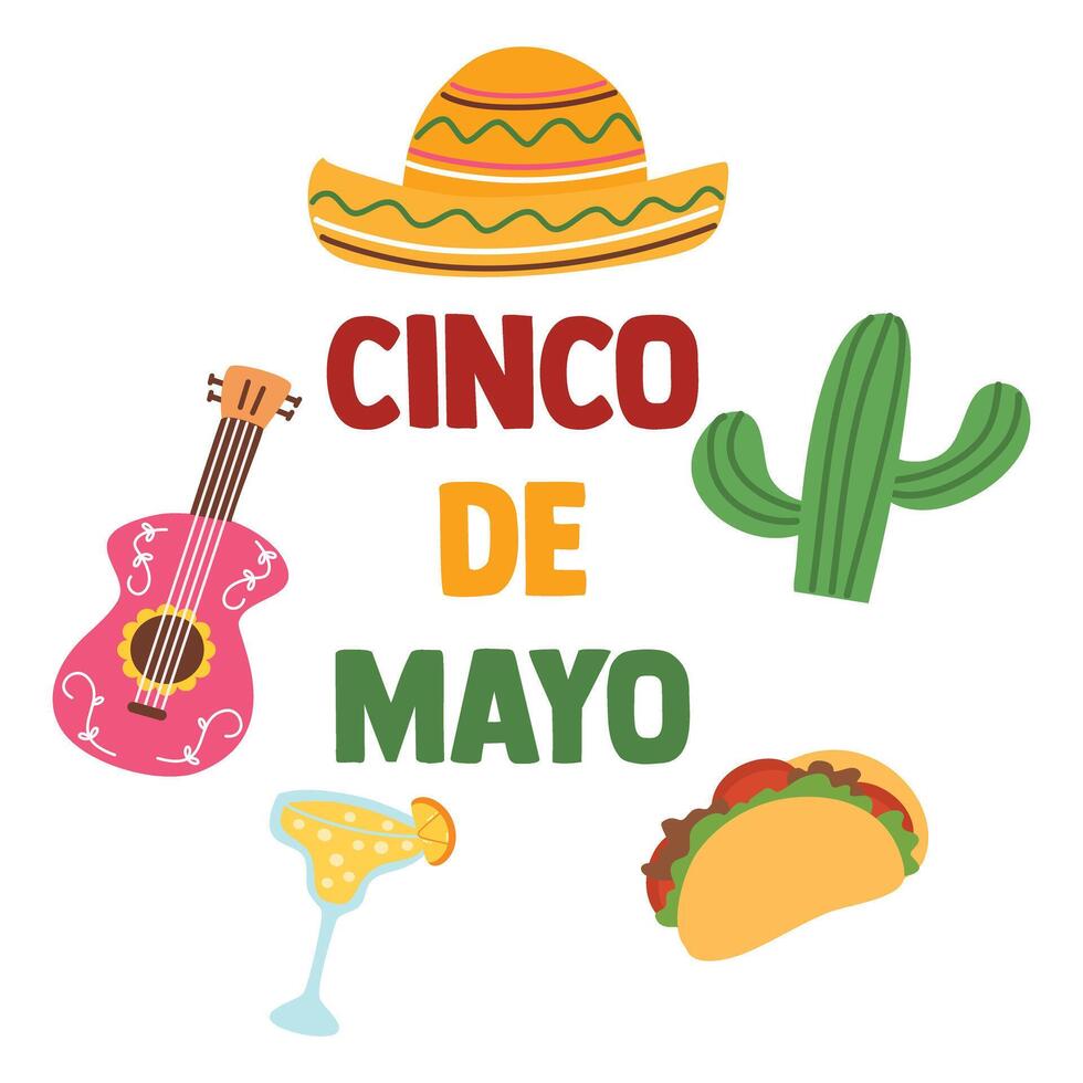 cinco de mayo celebration mexican with cactus vector