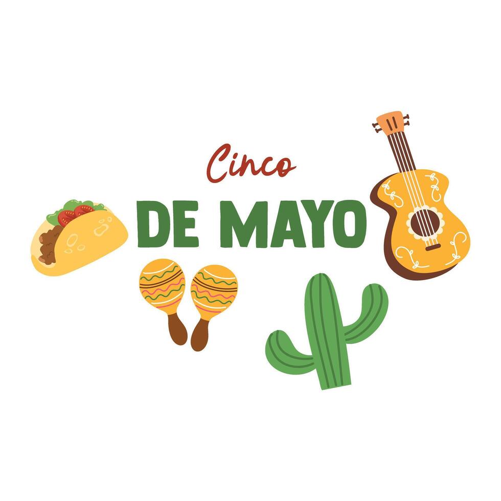 cinco de mayo celebration mexican with guitars and cactus vector