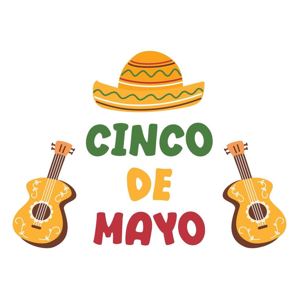 cinco de mayo lettering with guitars party vector