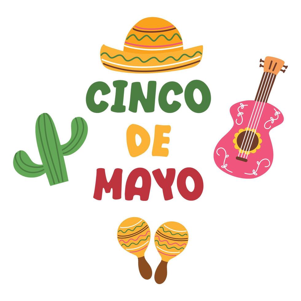 cinco de mayo letter with hat and cactus vector