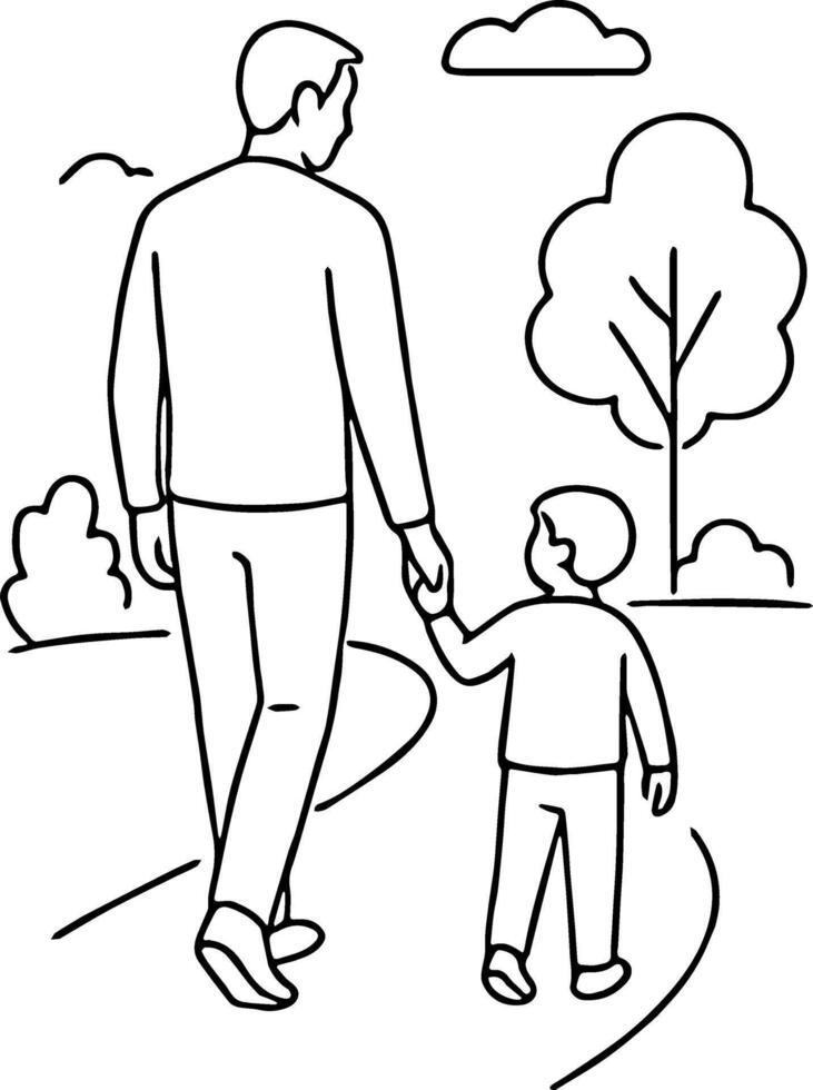 Fathers Day Hand in Hand Walk Outline Family Time Art vector