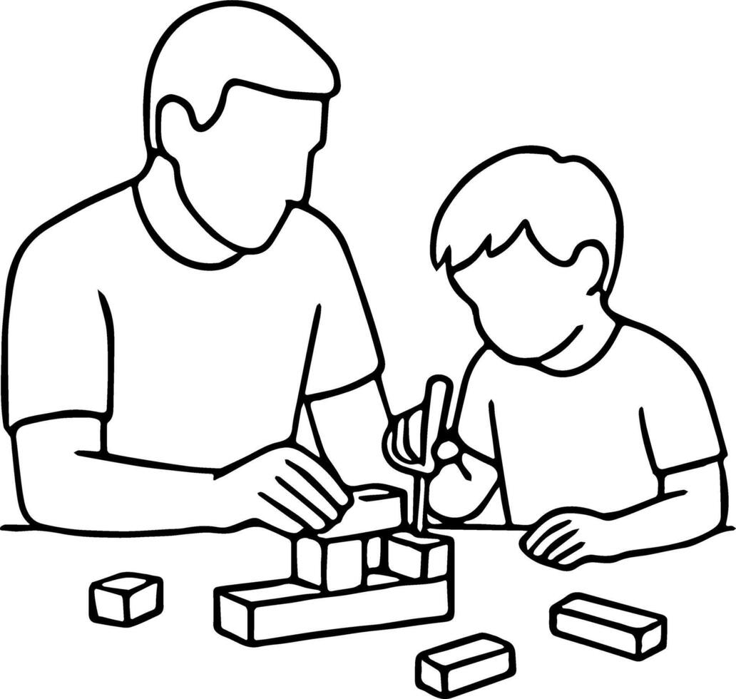 Father and Child Building Outline Fathers Day Project Art vector