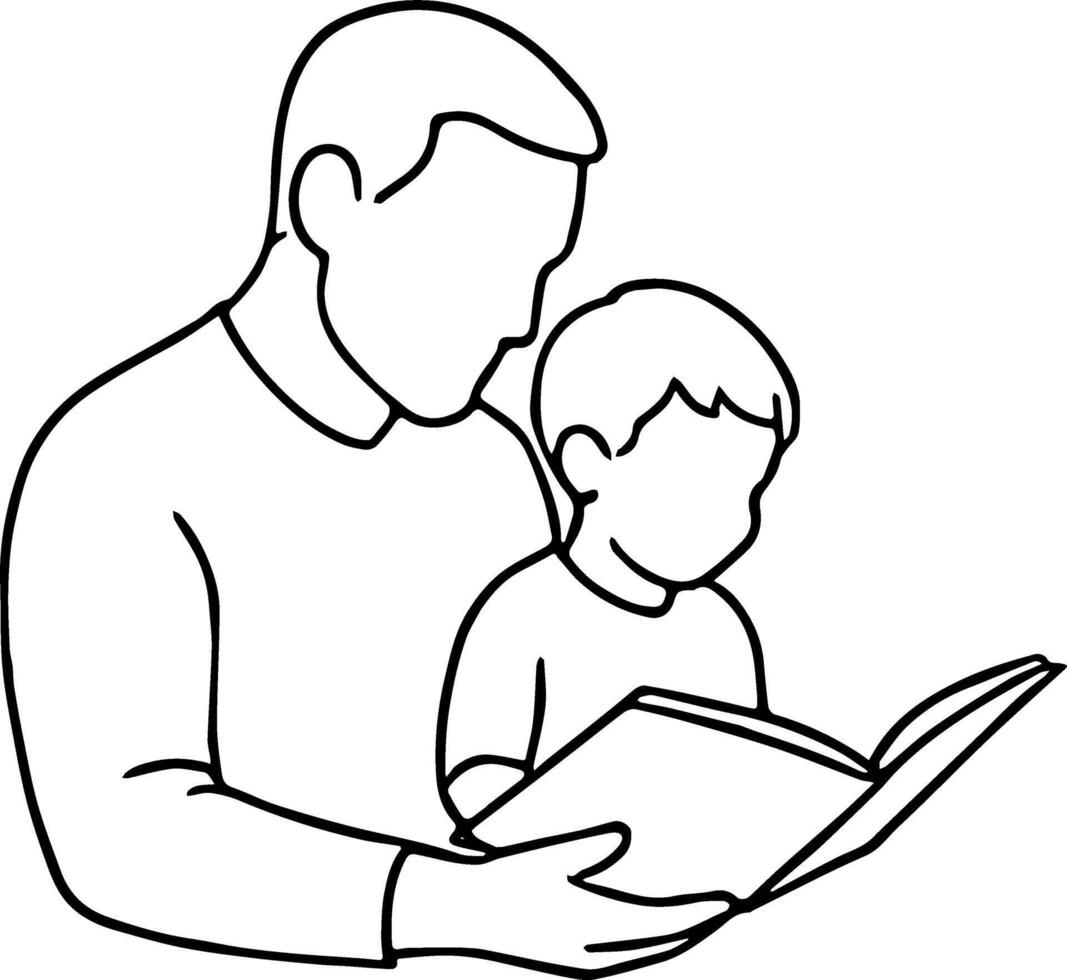 Father and Child Reading Outline Fathers Day Book Time Art vector