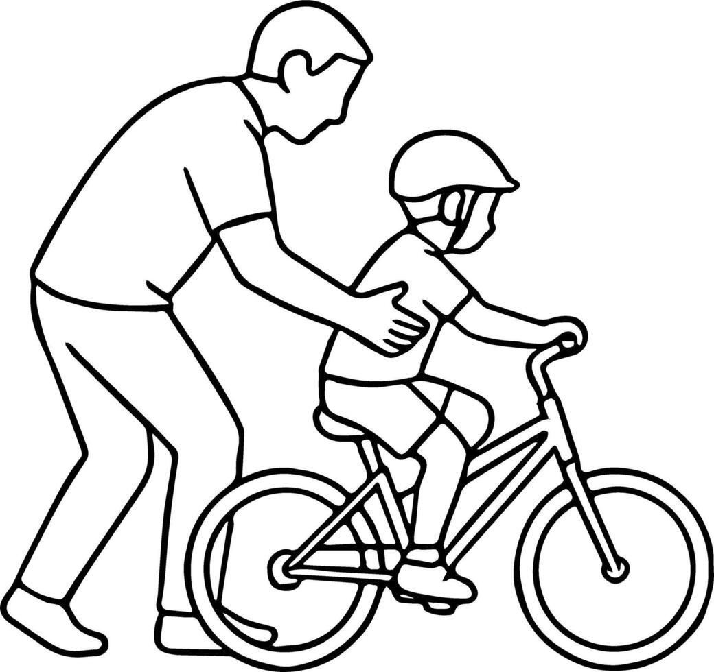 Father Teaching Bike Outline Fathers Day Support Art vector
