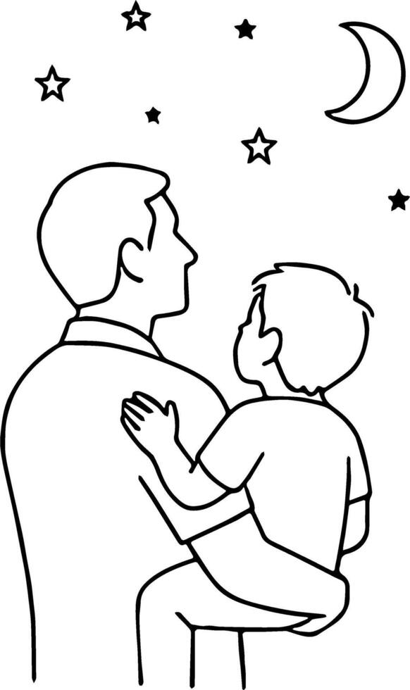 Father and Child Stargazing Outline Fathers Day Wonder Art vector