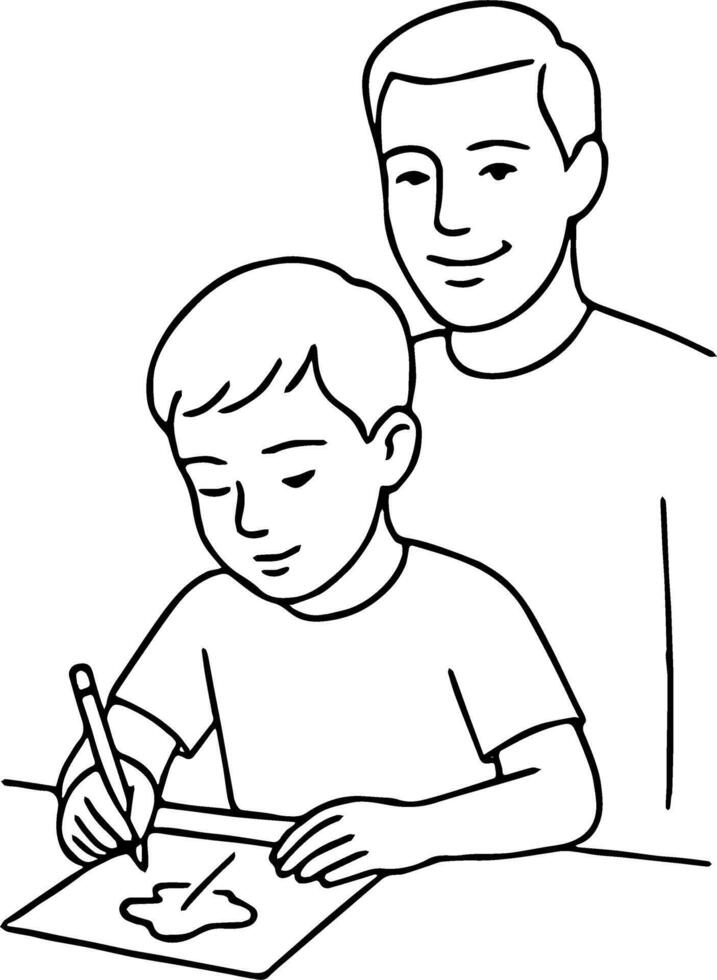 Father Watching Child Outline Proud Dad Fathers Day Art vector