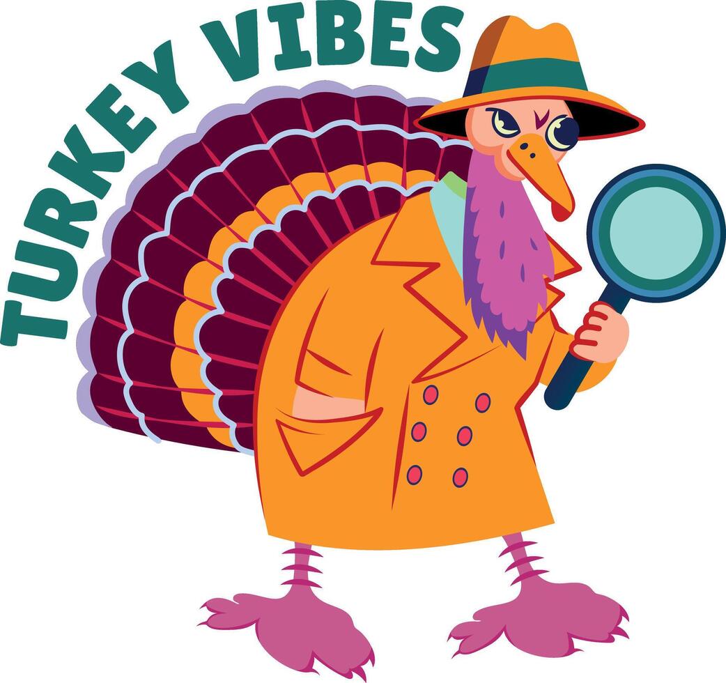 Flat sticker showing thanksgiving bird with turkey vibes typography vector
