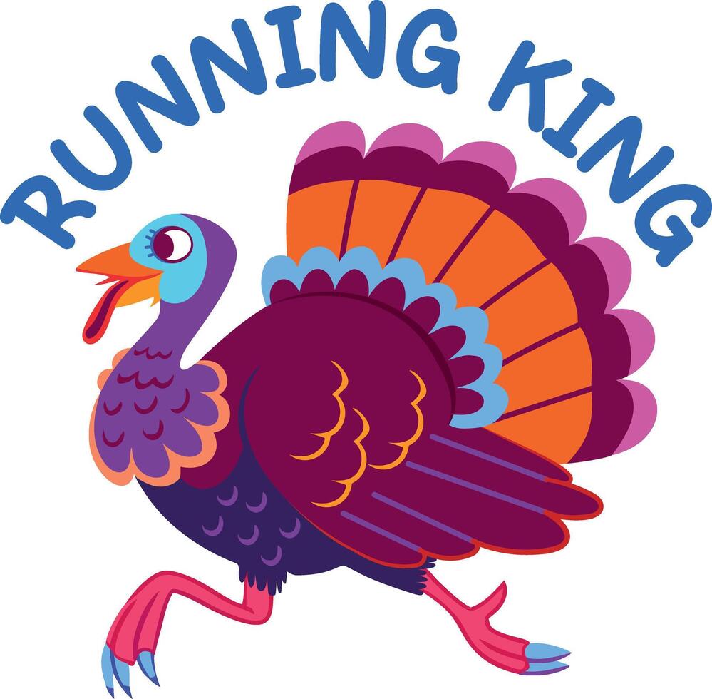 A flat style typographic sticker of running turkey vector