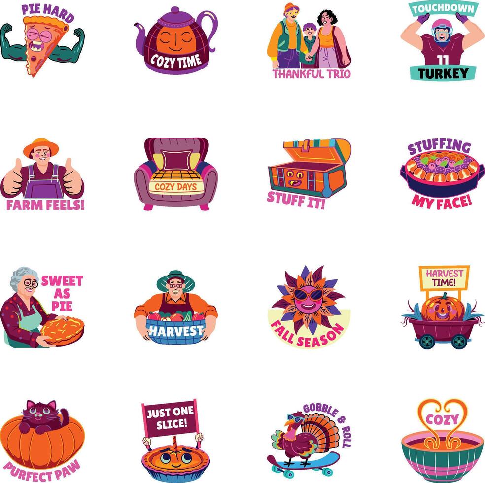 Set of Flat Style Thanksgiving Celebration Stickers vector