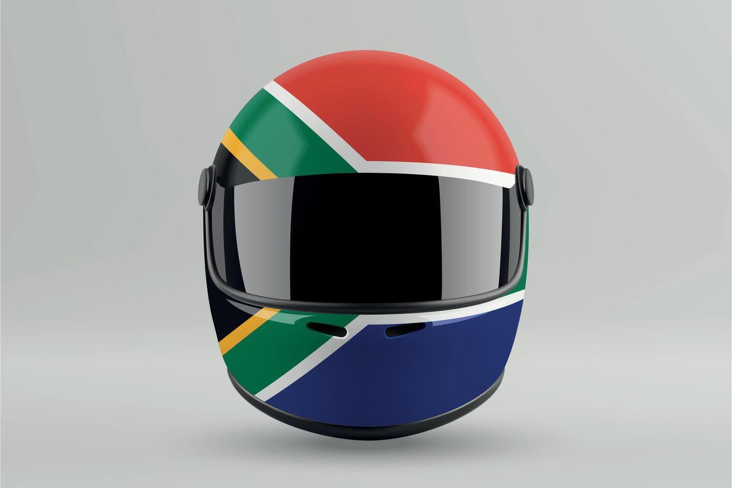 Front view of racing helmet featuring South Africa flag colors vector