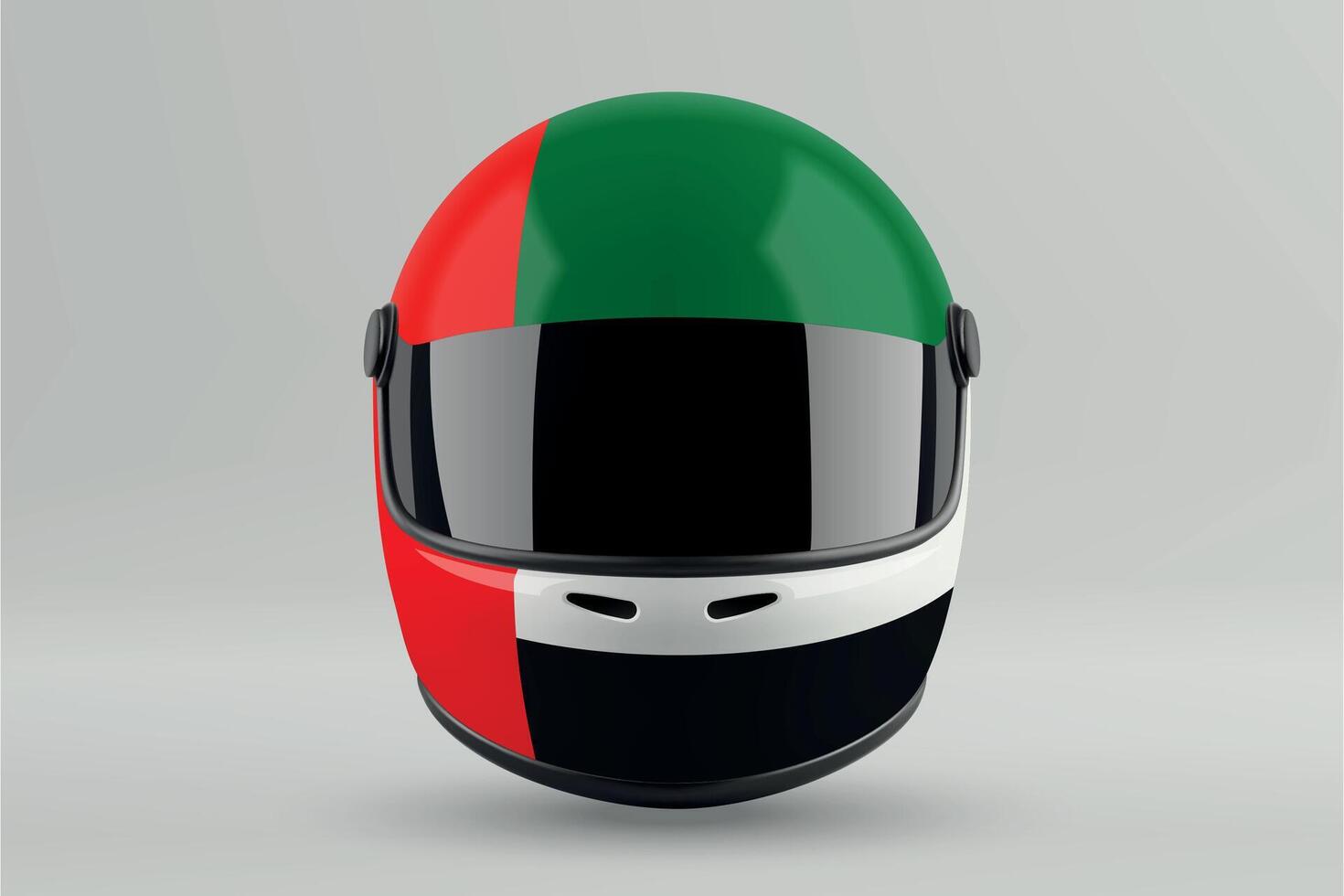 Front view of racing helmet featuring United Arab Emirates flag colors vector