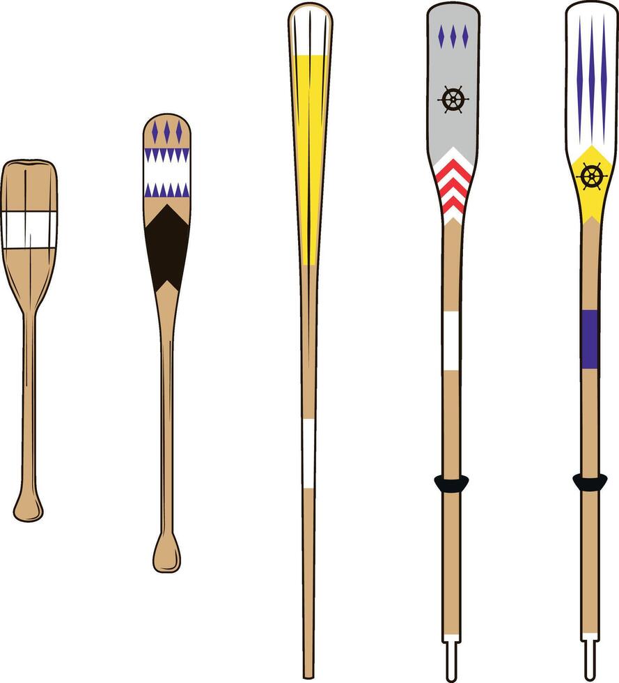 various types of wooden oars with various colors vector