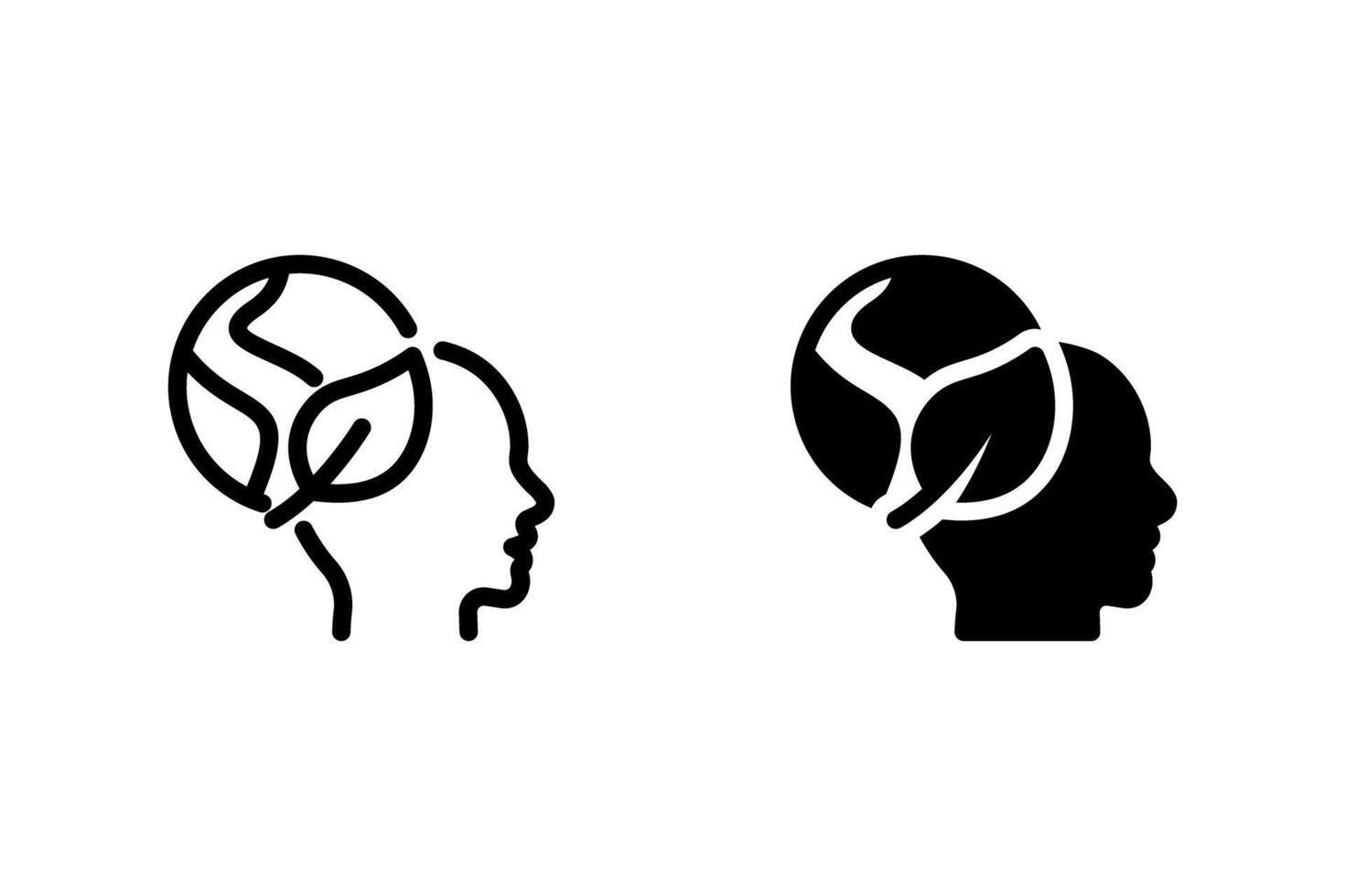 human head with the planet and leaf, representing ecological awareness, green thinking, and environmental consciousness. Perfect for use in designs related to sustainability, ecology, and eco friendly vector