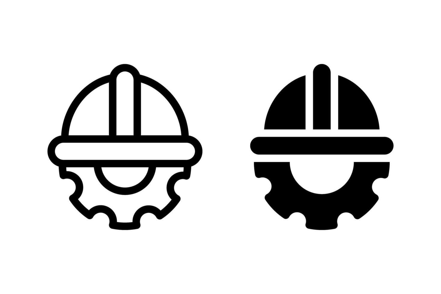 engineer hard hat with a gear icon set. Represents engineering, construction, industry, and technical professions. Outline style, suitable for web design, mobile apps, and graphic design projects vector