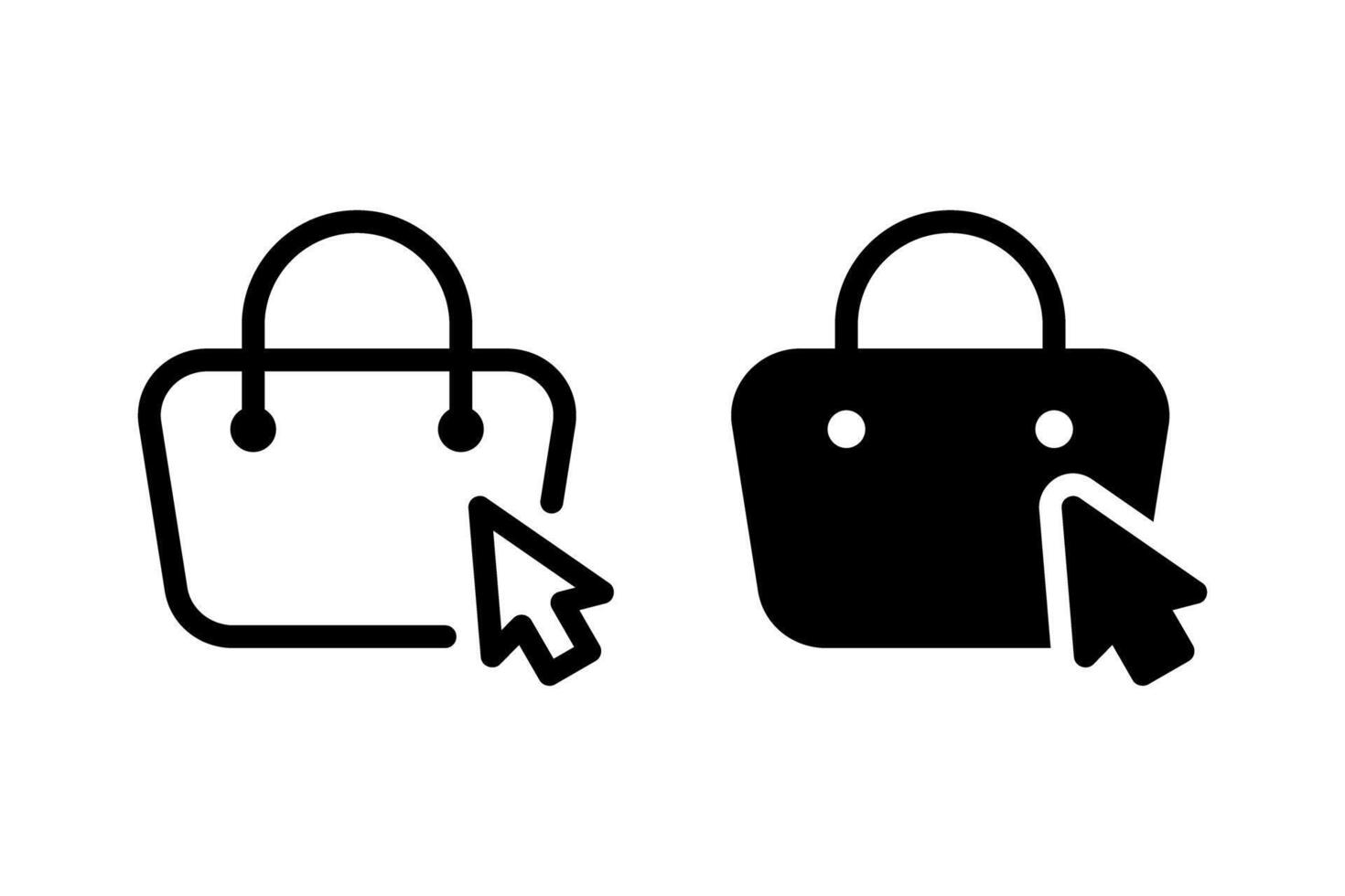 shopping bag icon with a cursor pointing. Represents online shopping, ecommerce, and digital purchasing. Clean line art design suitable for web and print use vector