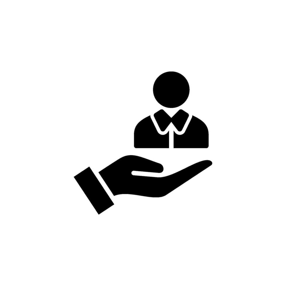 hand holding a person icon. Represents care, protection, support, and human resources vector