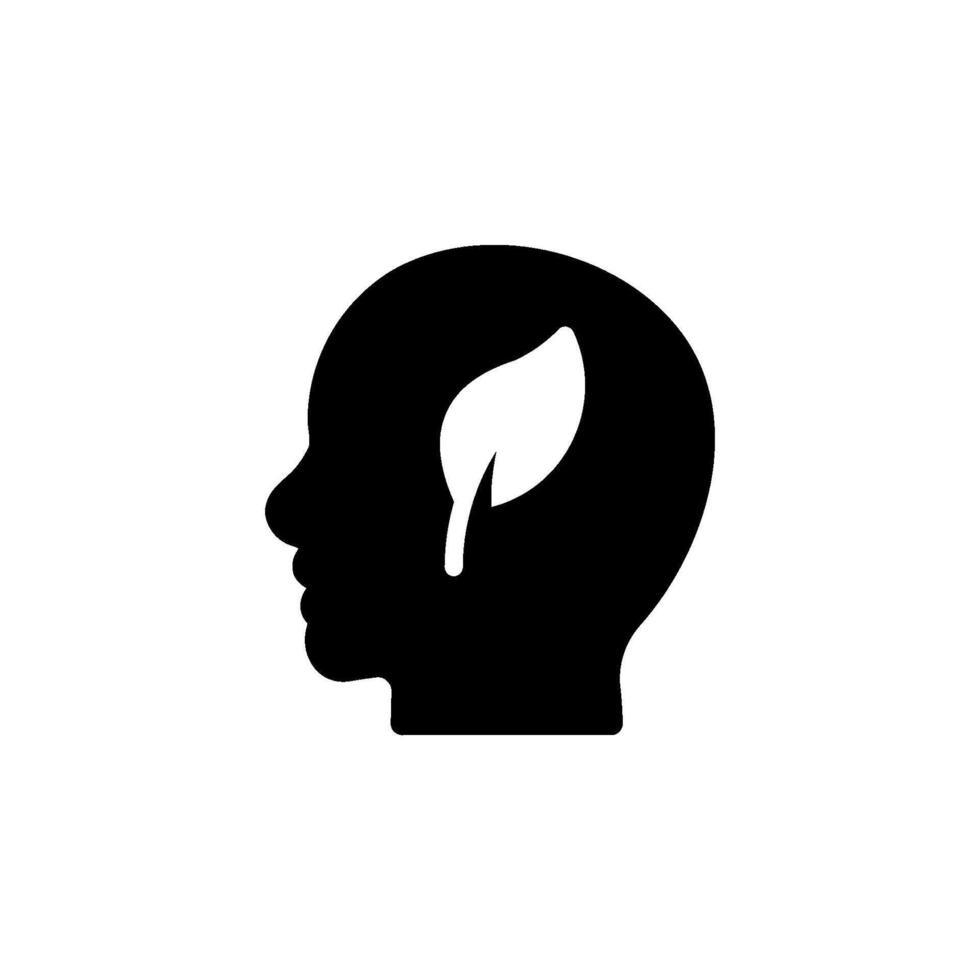 Human head with leaf. symbolizing mindfulness, eco-consciousness, mental health, and connection with nature. Perfect for health, wellness, and environmental awareness projects vector