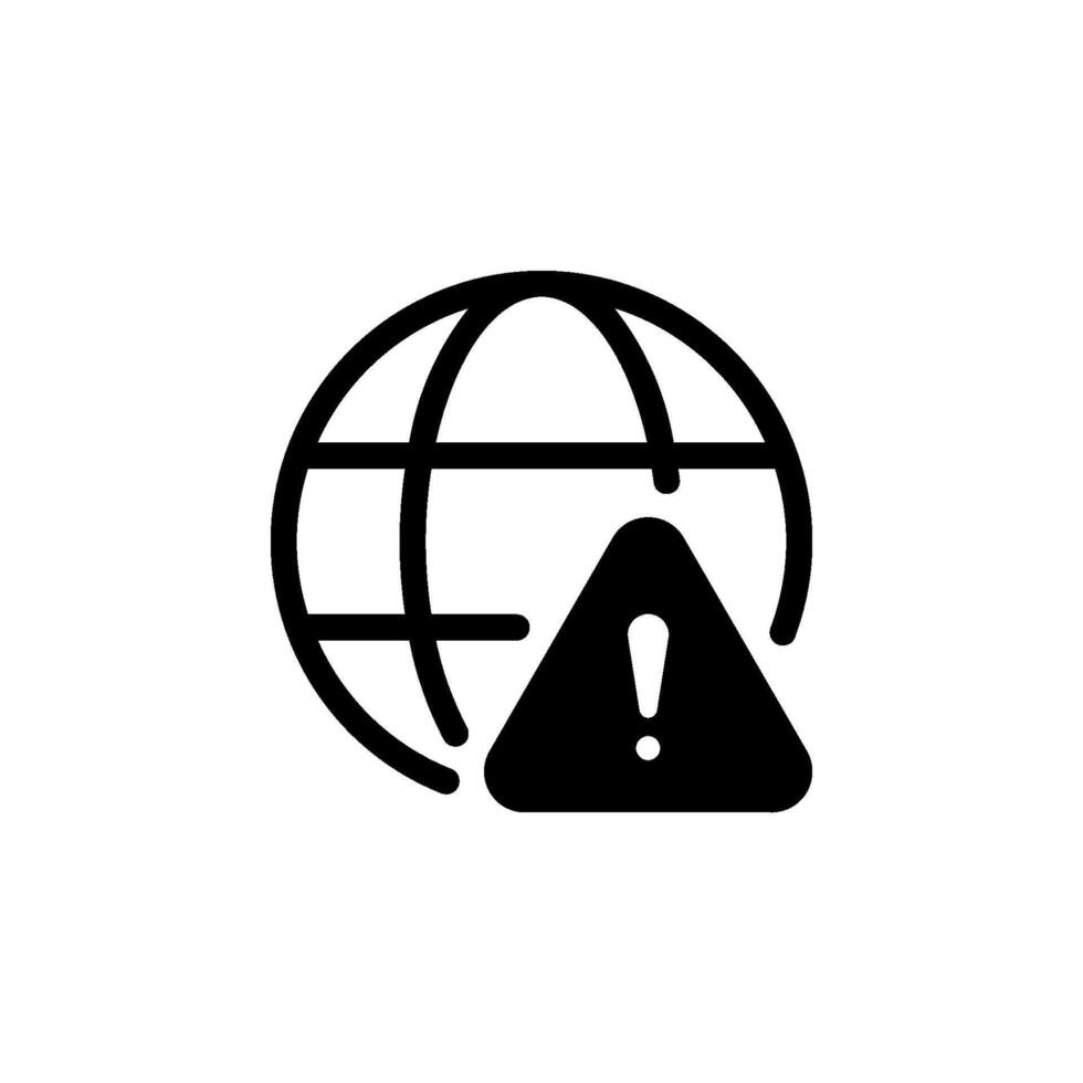 globe with an error triangle icon. symbolizing website connection issues, server problem, or general online failure vector