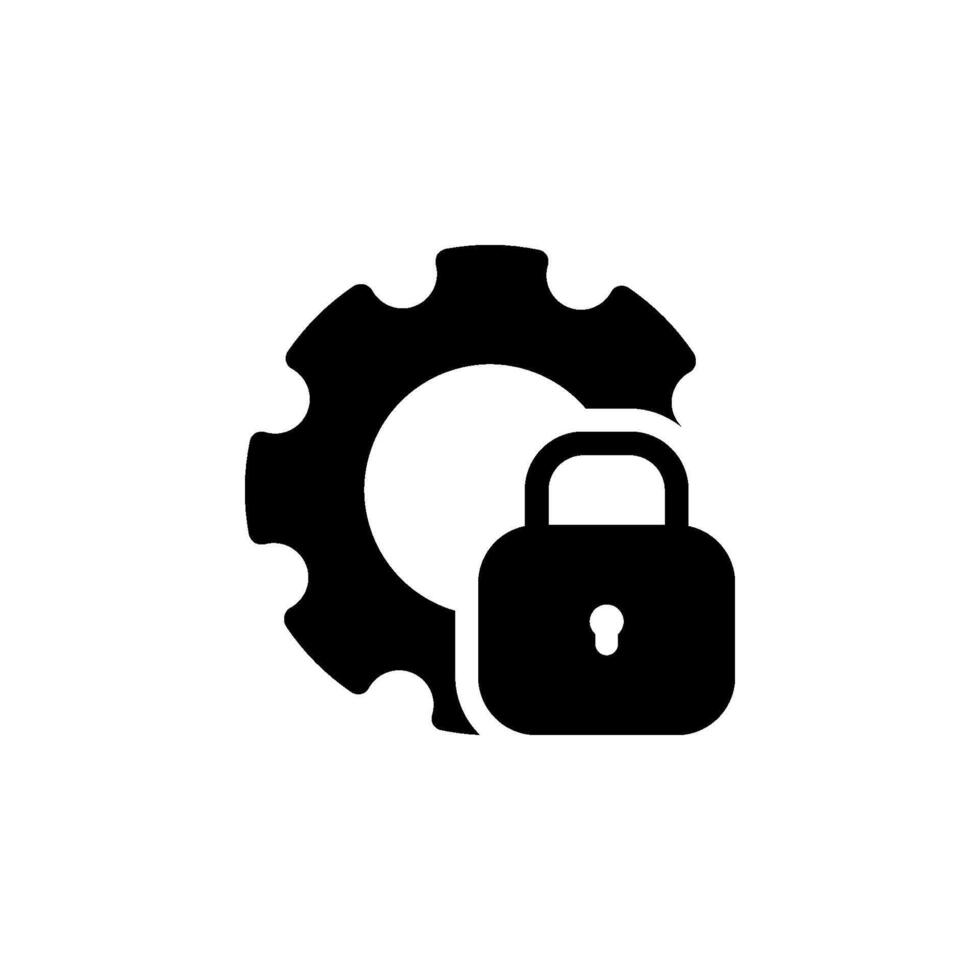 Gear and padlock icon. representing security settings, system configuration, protection, and access control. Ideal for user interfaces, websites, apps, and technical documentation vector