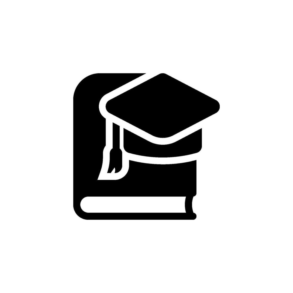 Graduation cap on book icon. Represents education, learning, graduation, and academic achievement. Ideal for educational materials, websites, and apps. vector