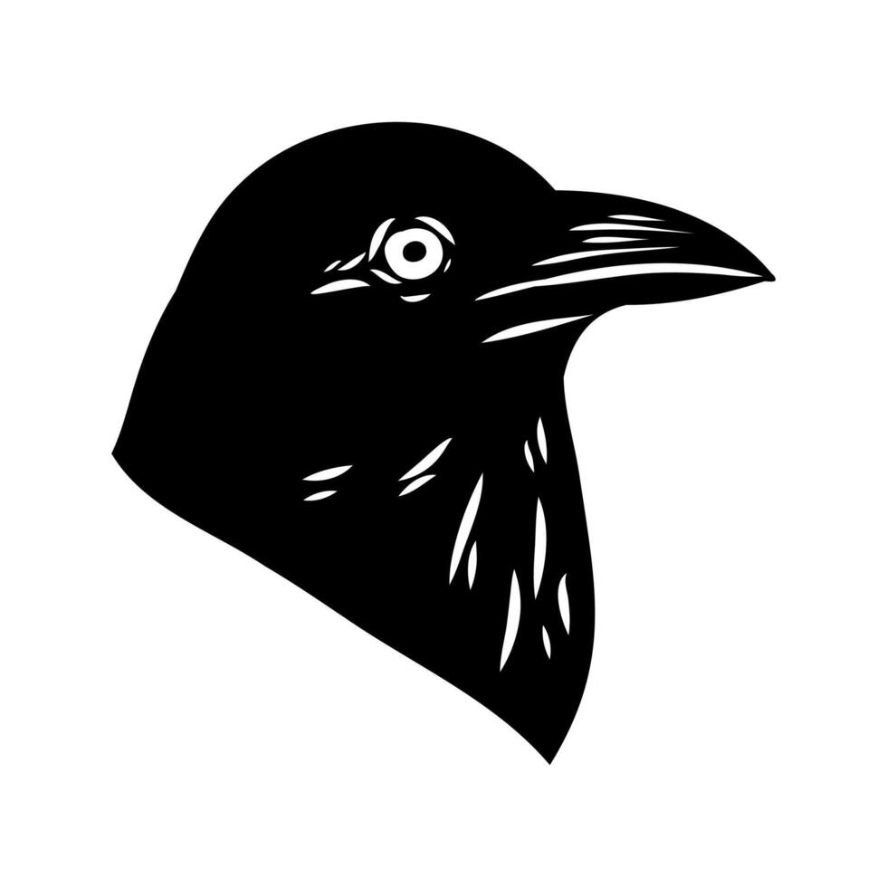 bird's head black crow hand sketch vector