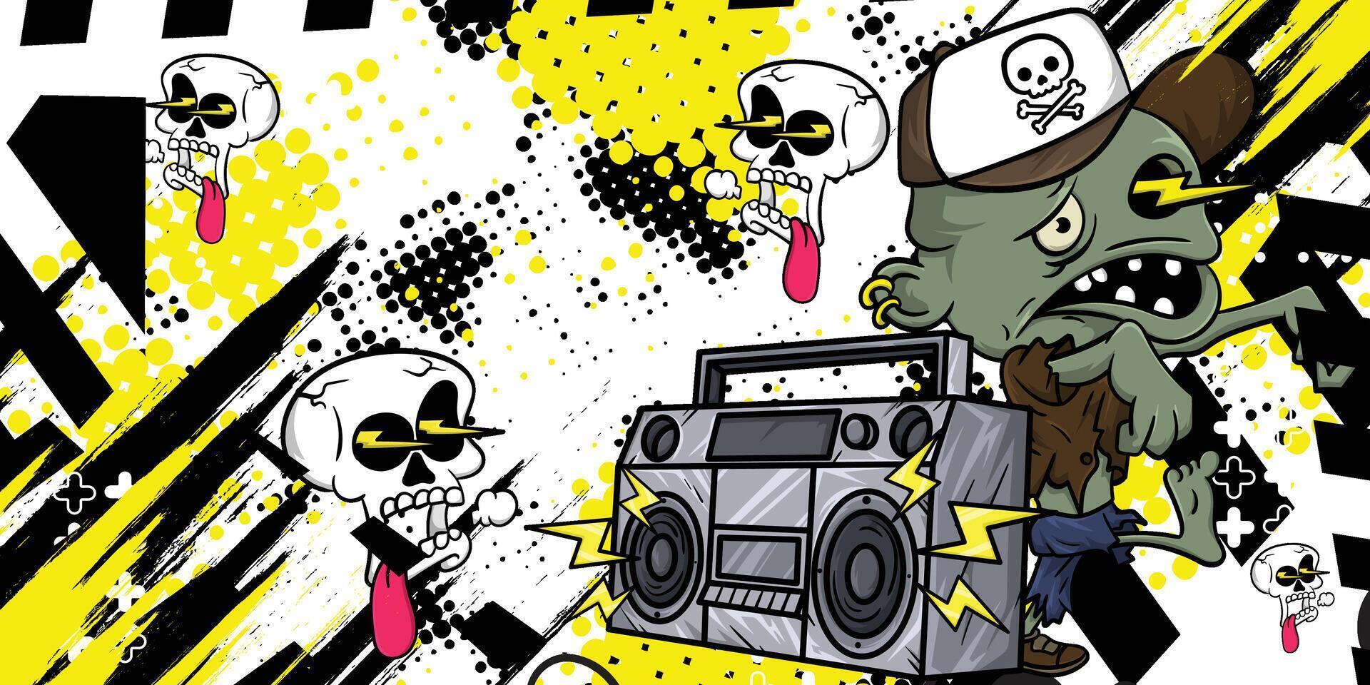 Abstract background with zombie and skull objects vector
