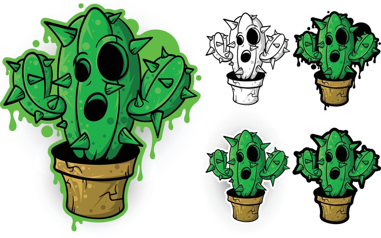 Cartoon cactus illustration with graffiti style vector