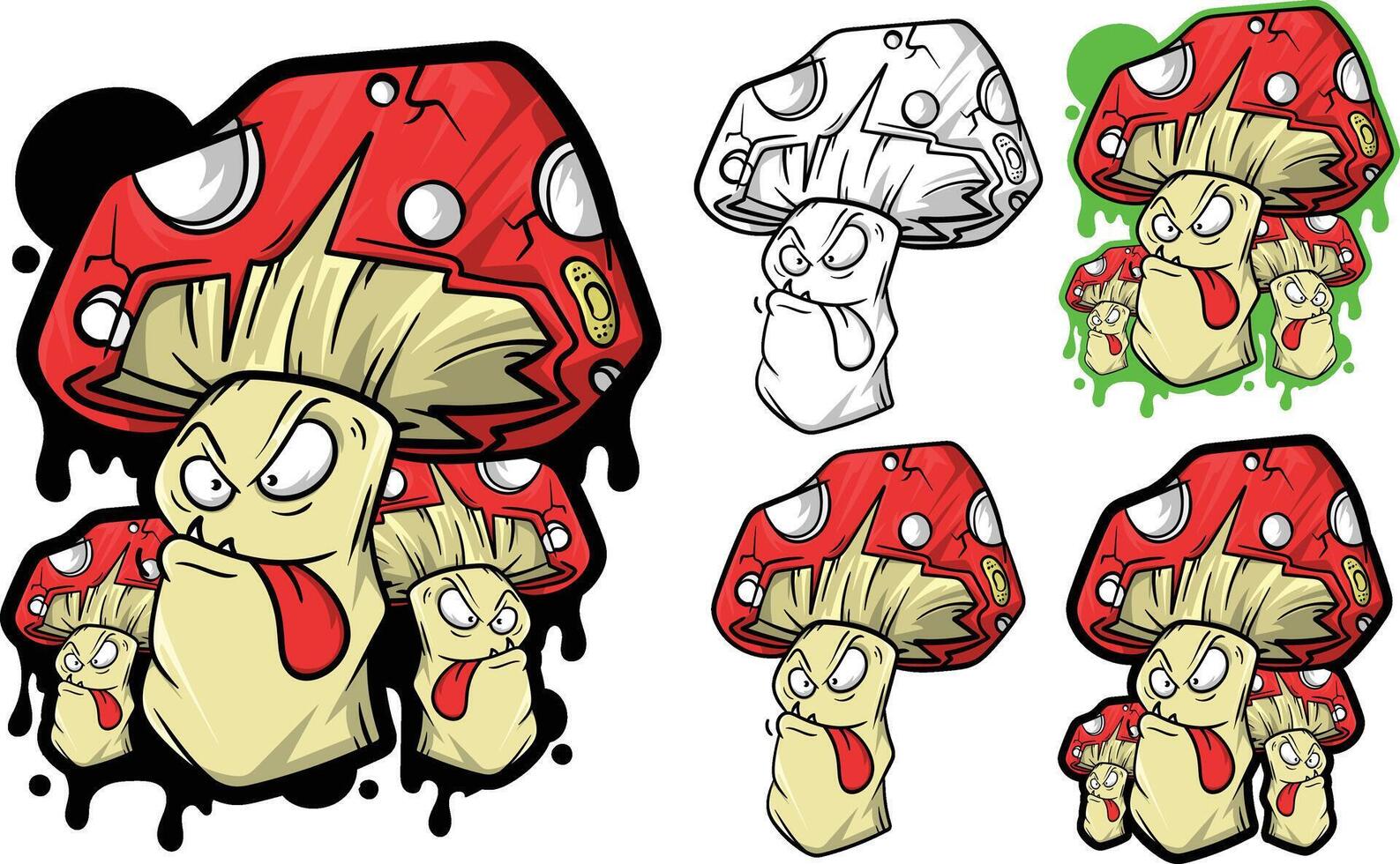 Cartoon mushroom illustration with graffiti style vector