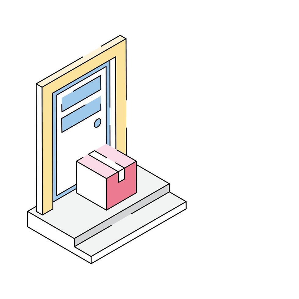 Premium isometric outline icon showing door delivery vector