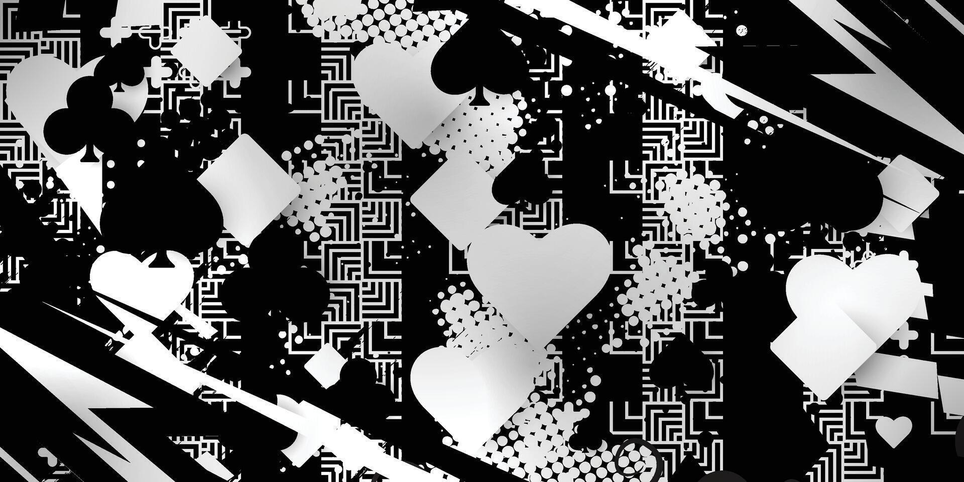 Black and white abstract racing background with playing card pattern vector