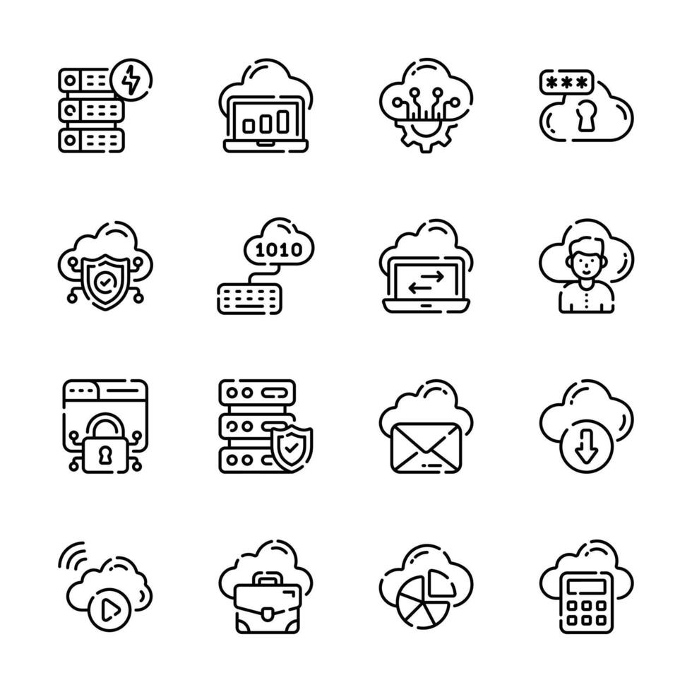 An outline collection of cloud technology icons, ready for premium use vector