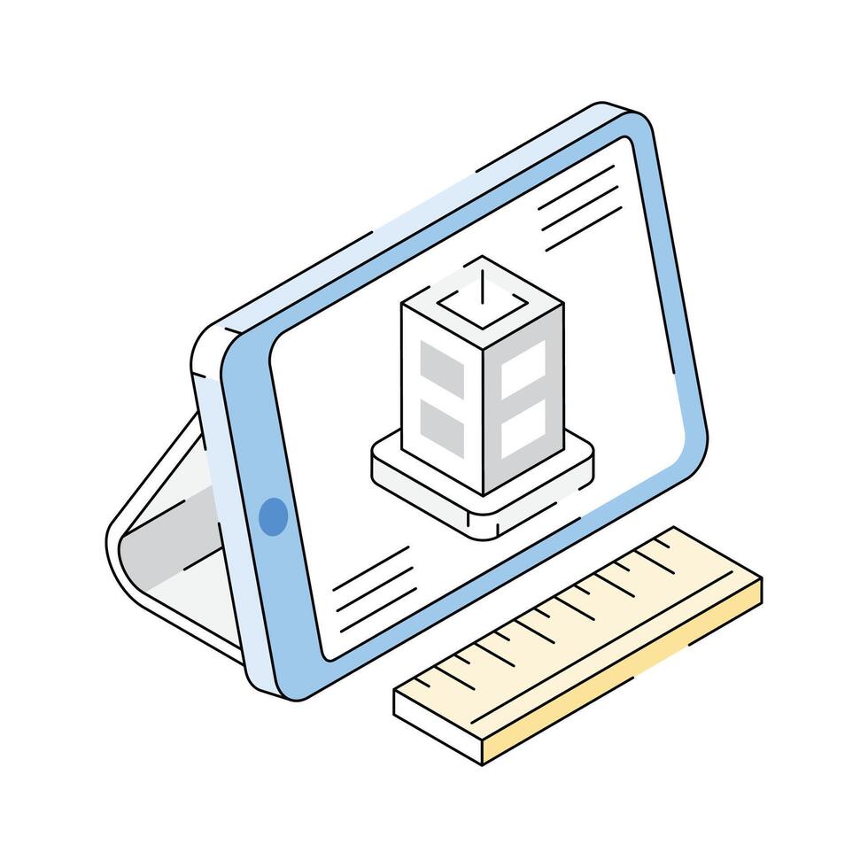 A well designed isometric outline icon of online estate app vector