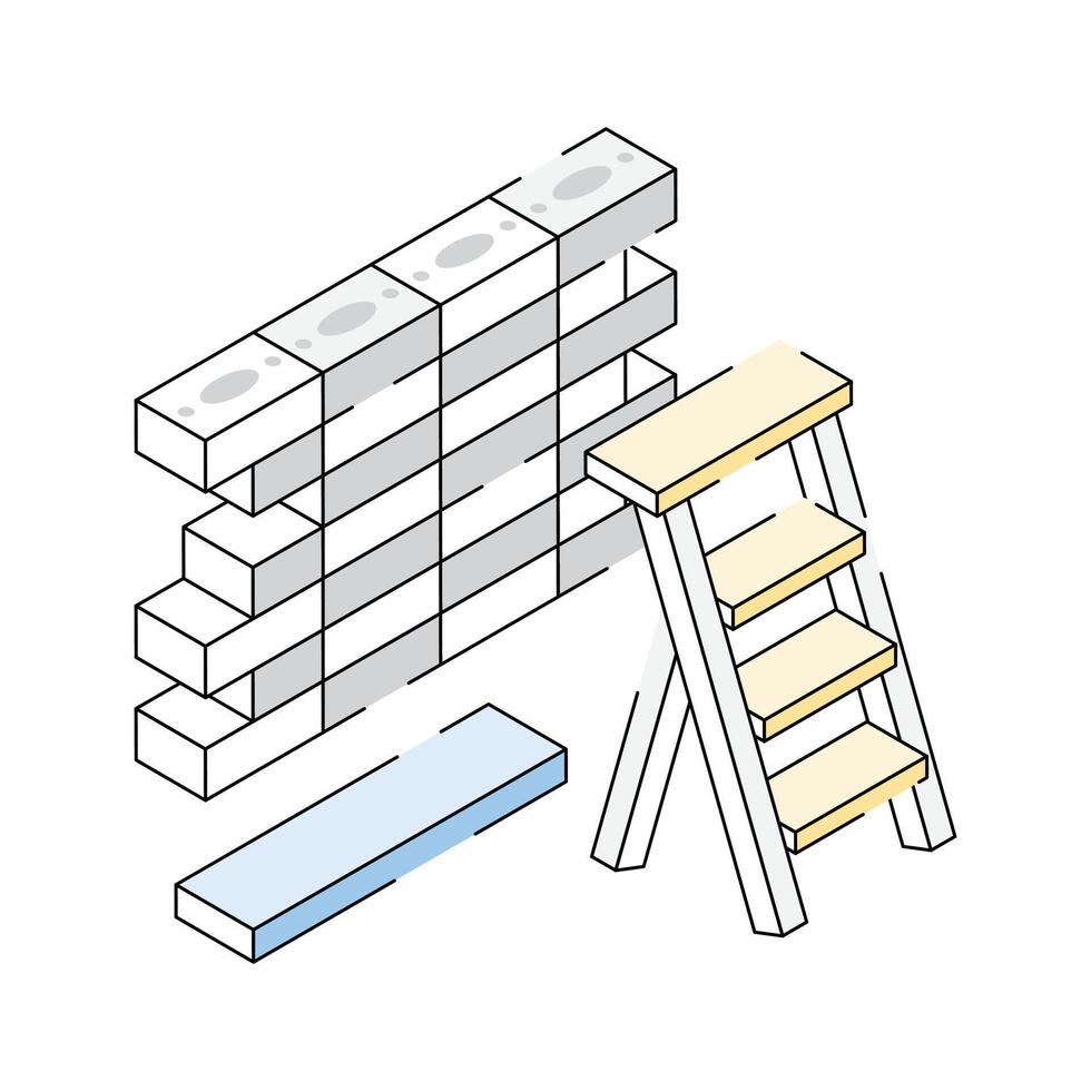 A captivating isometric style icon of brickwork with ladder vector