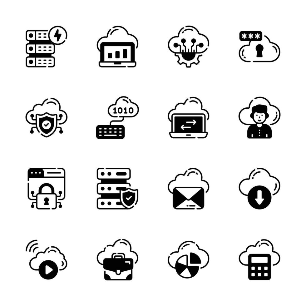 A glyph collection of cloud technology icons, ready for premium use. vector