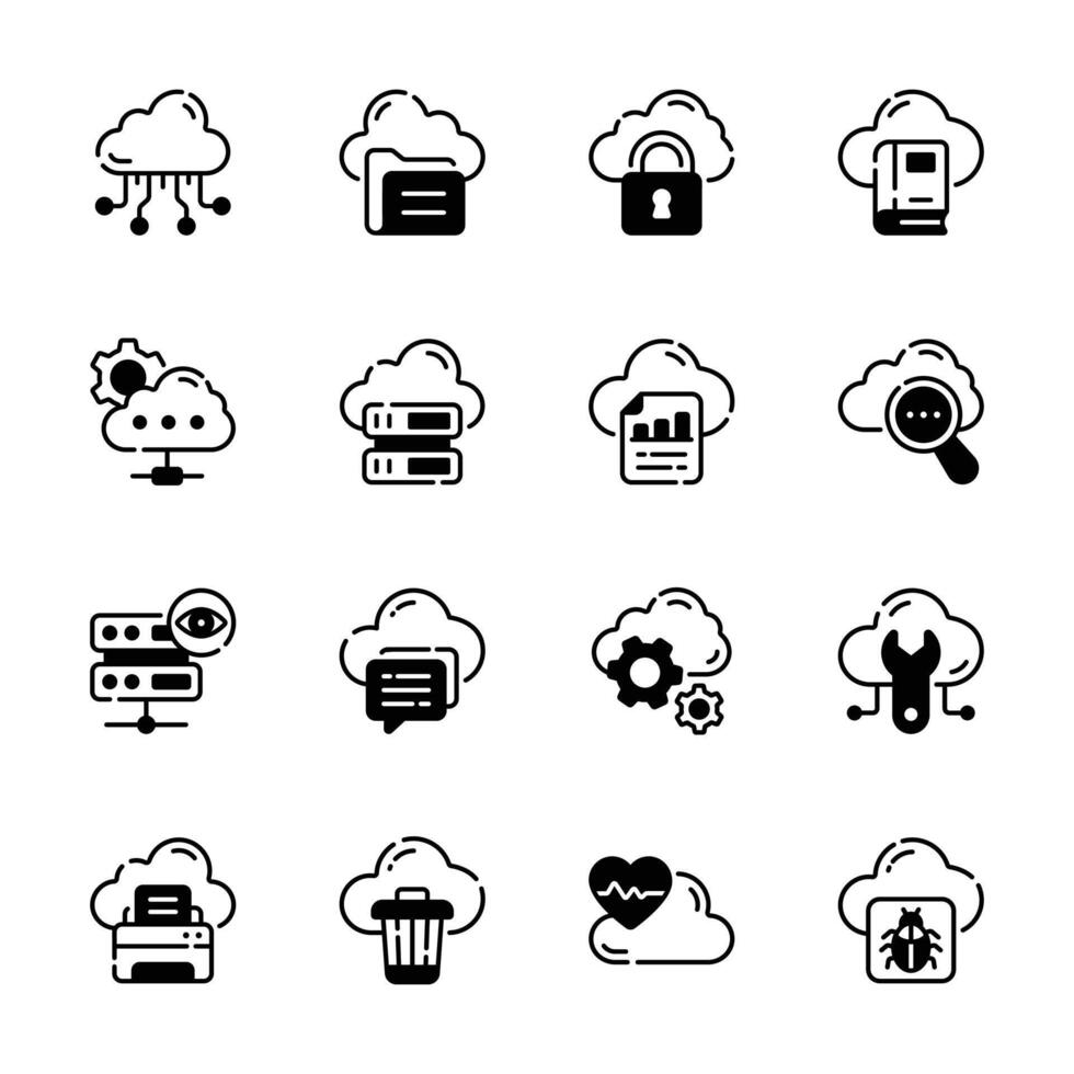 Get a glimpse of our handy cloud computing glyph collection, vector