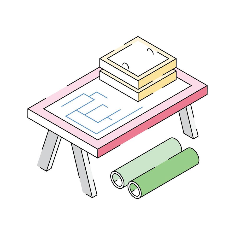 An editable icon of drafting table designed in isometric style vector