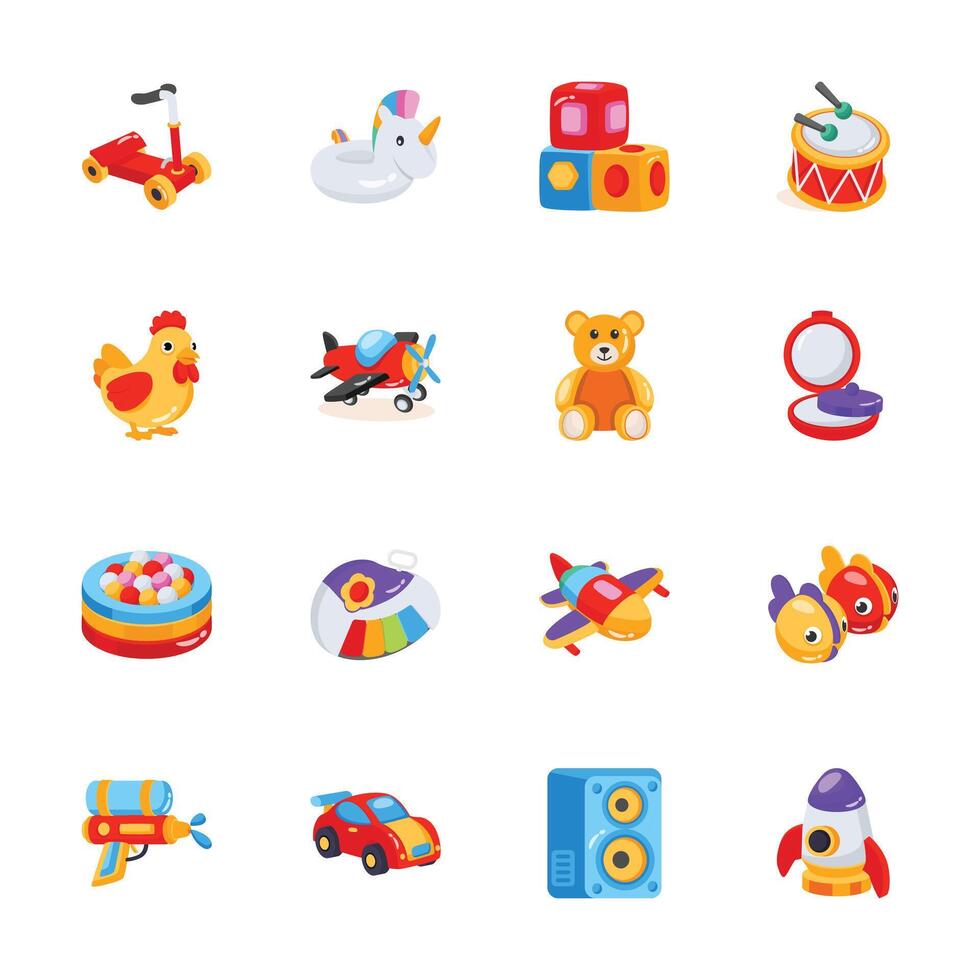 Grab this amazing bundle of kids playthings 3d style icons vector